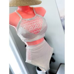 NWT Searching for Seashells sultry boho crochet cut out mesh panel swimsuit